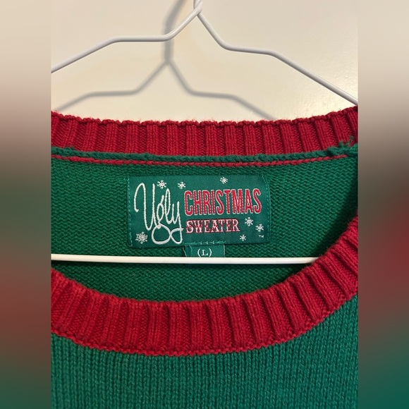 Ugly Christmas Sweater Green Pug with Red and White Stripes - Picture 2 of 2